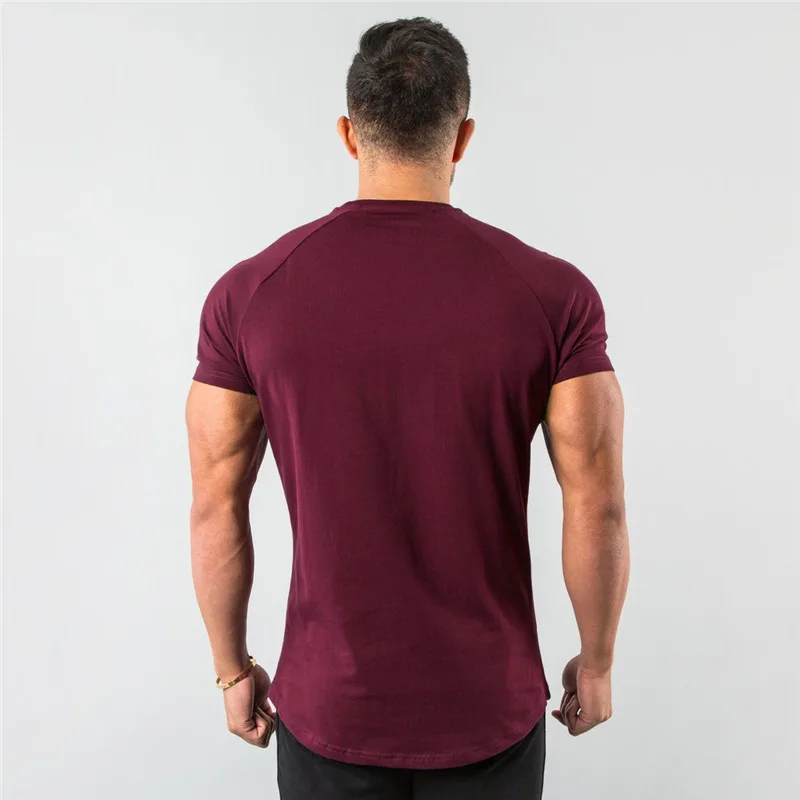 Solid Cotton Short Sleeve T-Shirt Men Gym Clothing Fashion Tees Sports Bodybuilding Fitness T Shirt