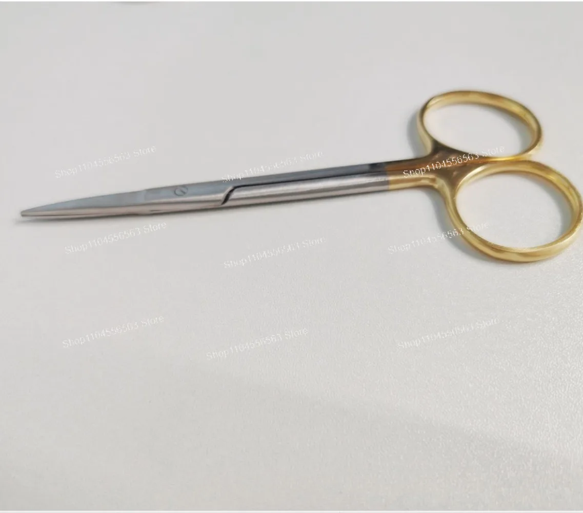 5 Pcs Surgical Scissors Straight & Curved Tips 11.5cm, Stainless Steel Gold Plated Handle for Lab Medical Orthodontic Tools