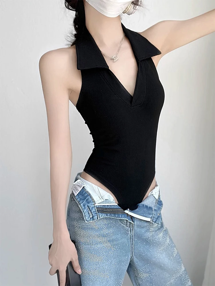 

Bla Deep V-Ne-Piece Strapl Tank Top Women Summer Outdoor Collar Tight Bal Sexy Hanging Ne Overall Clothes