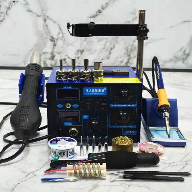 220V Saike 952D Hot Air Gun  Soldering Iron 2in1 Power 750W BGA rework station welding table