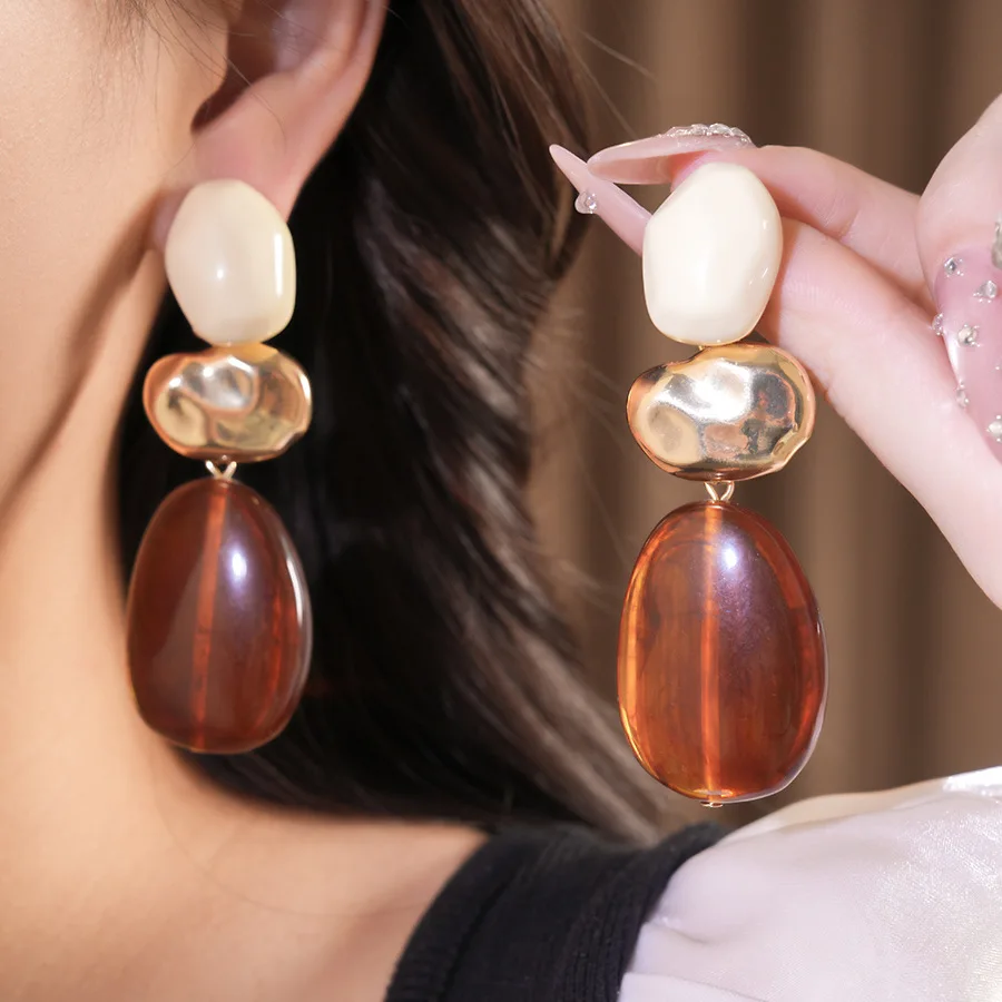 New Multi-color Amber Color Water Drop Resin Dangle Drop Earrings Vintage Statement Smudging Pendant Earring Fashion Jewelry M