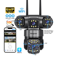 Hongnaer 6MP 3K WiFi 3 Video Monitor Smart Outdoor Wireless CCTV PTZ IP Camera Three Lens V380 Pro 360 Home Security WiFi Camera