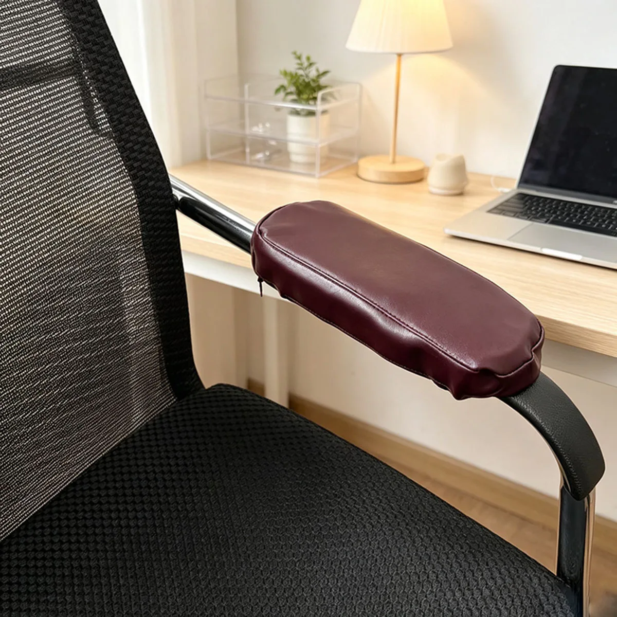 PU Leather Zipper Armrest Pads Office Chair Elbow Support Cushion Removable Washable Desk Chair Arm Rest Cover Elbow Rest Pad