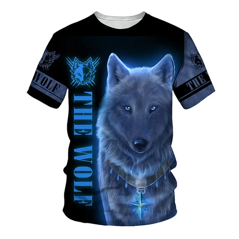 Fashion Wolf Print T Shirt For Men Hip Hop Trend Harajuku Streetwear 3D Animal Graphic T-Shirts Casual O-neck Kid Short Sleeve