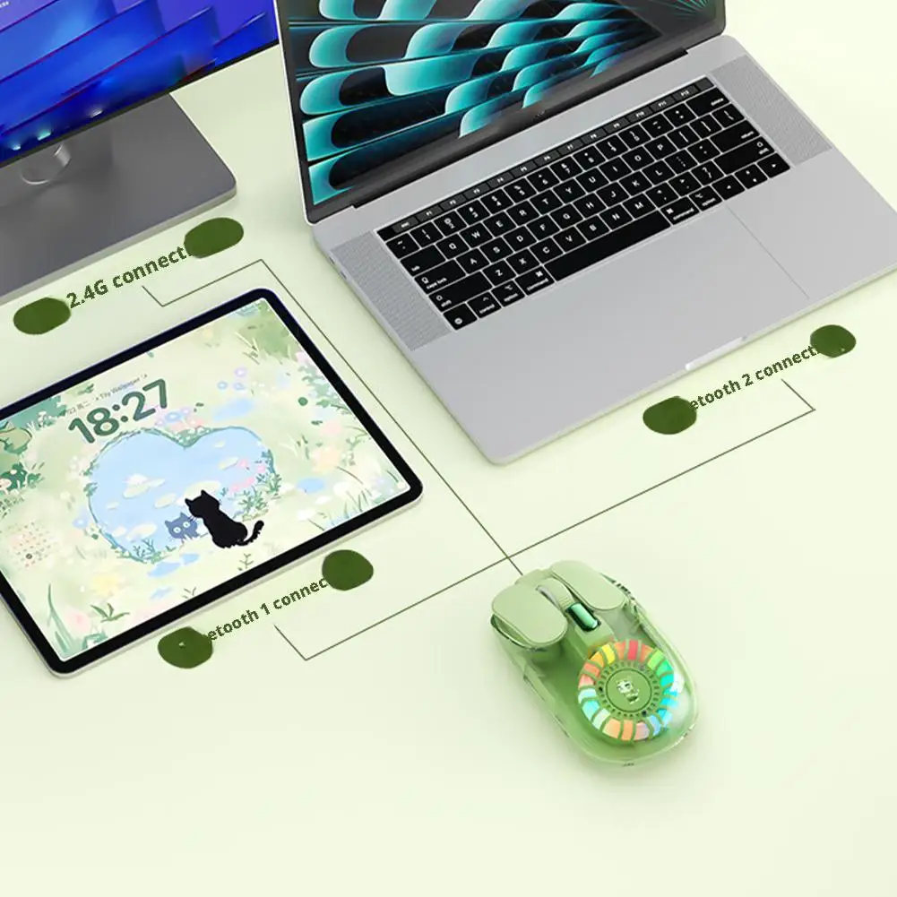 ماوس بلوتوث لاسلكي مع غطاء مغناطيسي ومفاعل BOW RGB بلوتوث و2.4 جيجا هرتز لاسلكي من النوع C ماوس شفاف صامت قابل لإعادة الشحن
