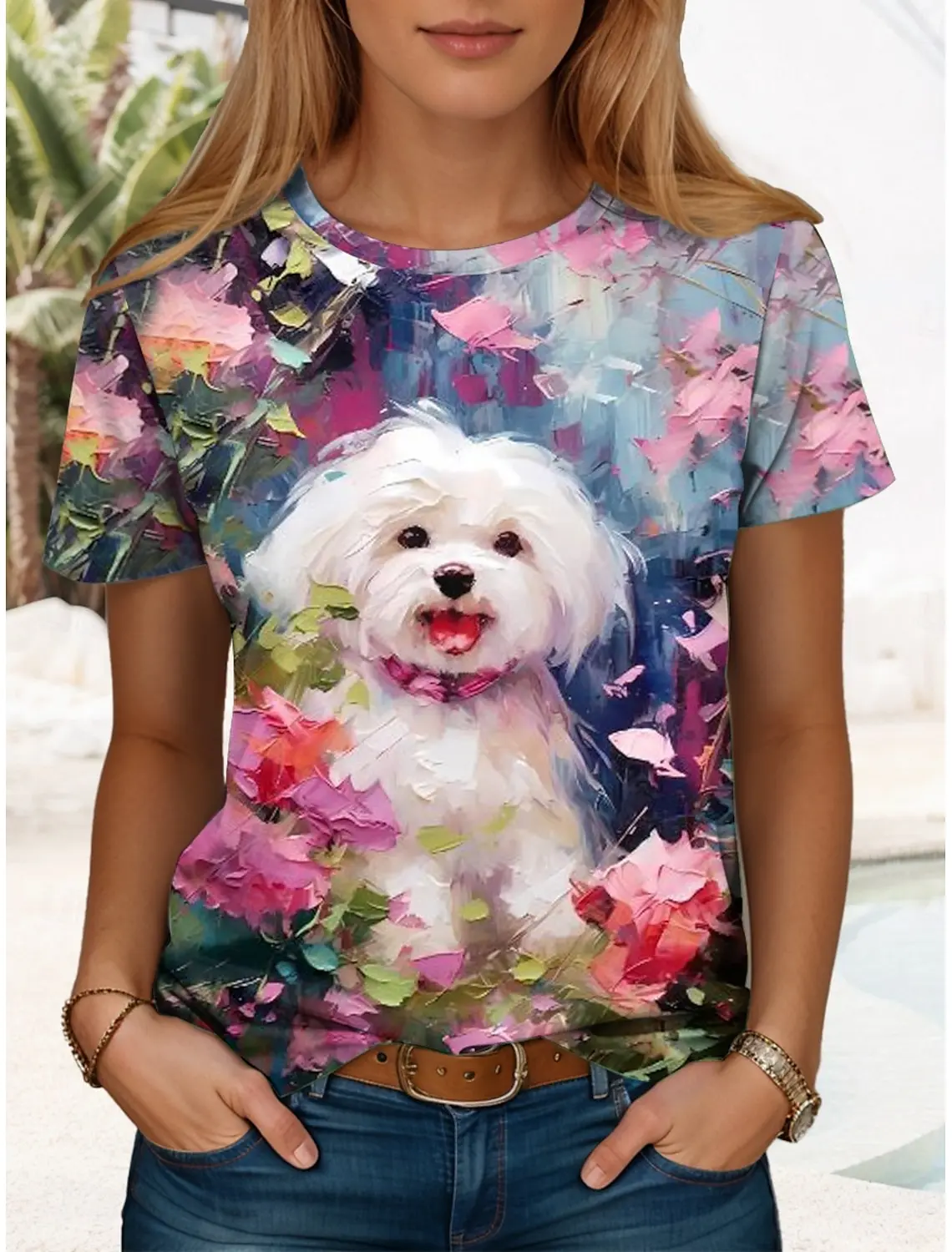 เสื้อยืดแฟชั่นฤดูร้อนลายสัตว์สำหรับผู้หญิง สไตล์น่ารัก พิมพ์ลายแมว แขนสั้น คอกลม ทรงปกติ