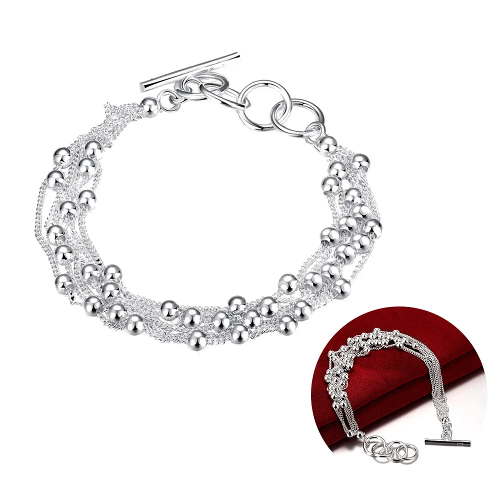 

Copper Silver Plated Bracelet Bead Chain Fashion Gift for Women Girls Elegant Couple Bracelet Jewelry Bracelets