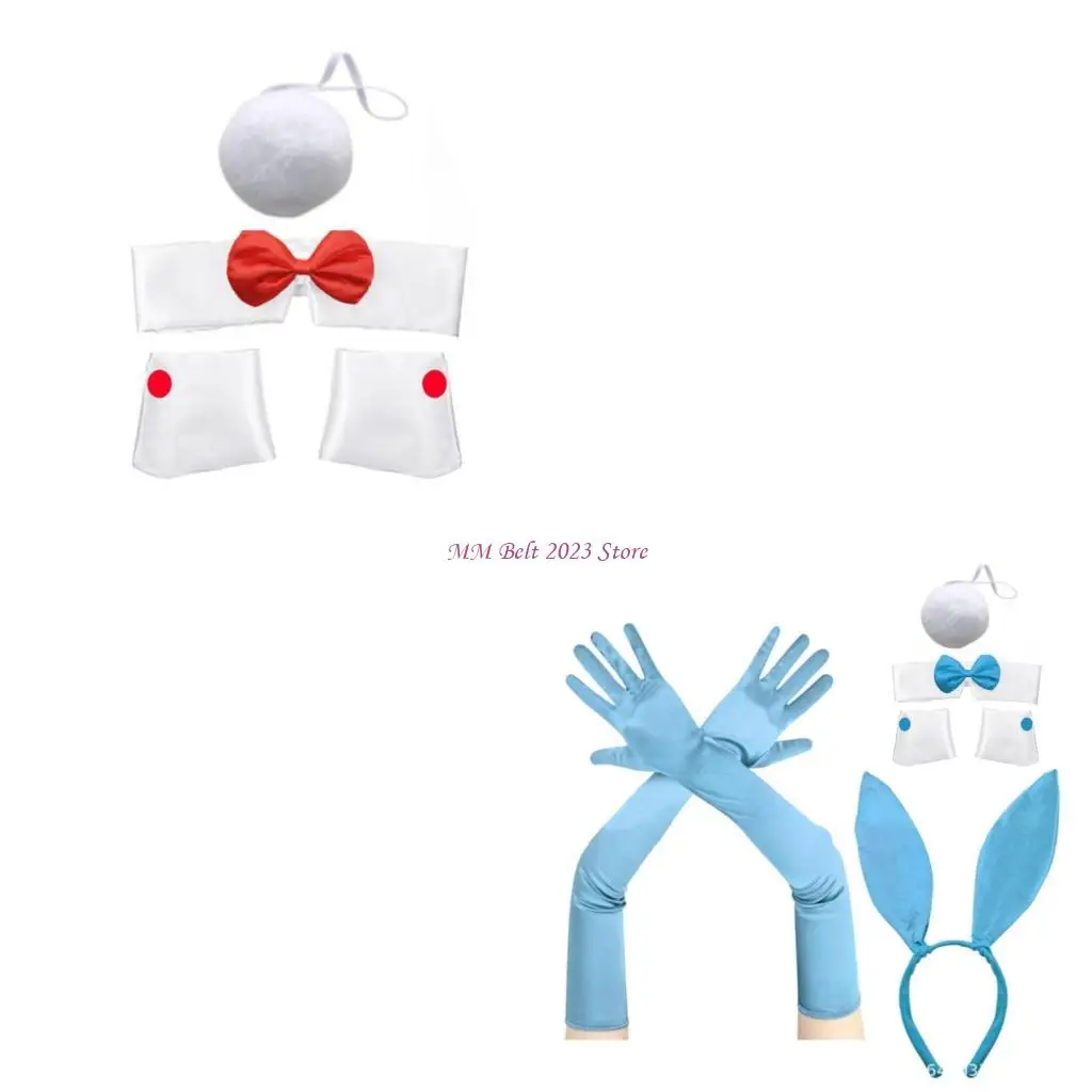 

49ME Female Cosplay Plush Rabbit Ears Headband Tail Bowtie Masked Party Suit Outfit