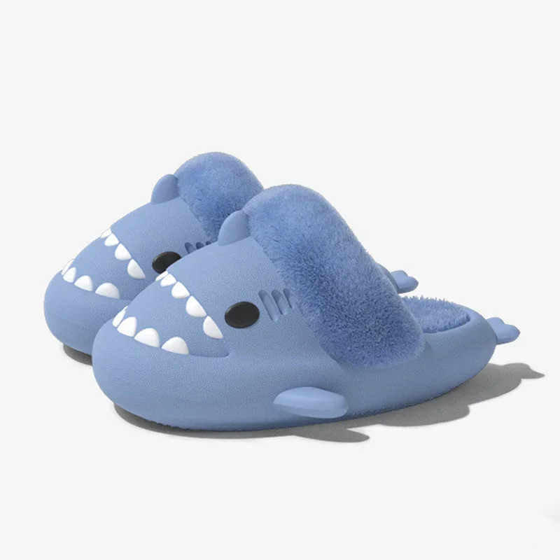 

Men Winter Slippers Women Cute Cartoon Shark Detachable Waterproof Floor Shoes Comfortable Warm Flats Couples Home Furry Slides
