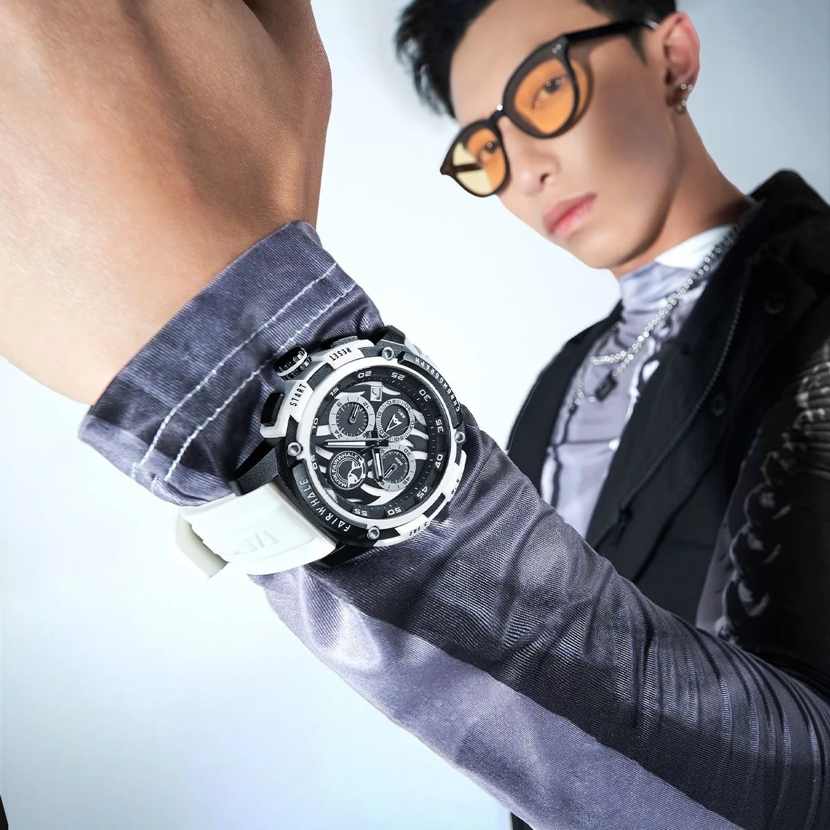 Mark Fairwhale Mens สีขาวควอตซ์นาฬิกาหรูหรากีฬาอัตโนมัติวันที่สายซิลิโคนกันน้ําแฟชั่นนาฬิกาข้อมือสําหรับชาย 2025