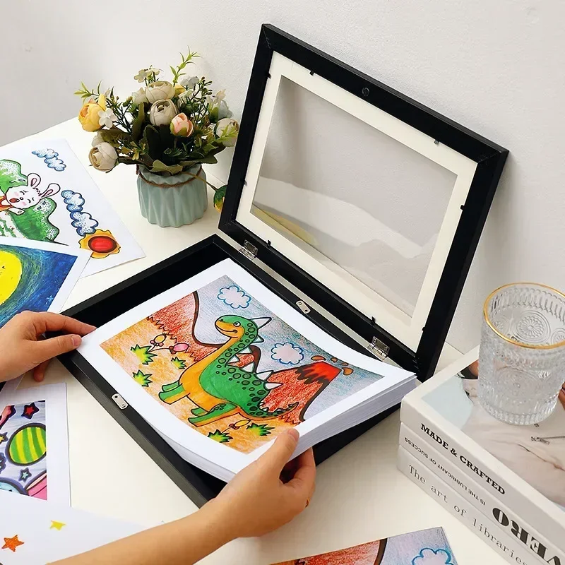 

1pc A4 Photo Frame Framed Picture DIY Children's Exhibition of Paintings Home Decoration Storage Rack Wood Flap Art Frames