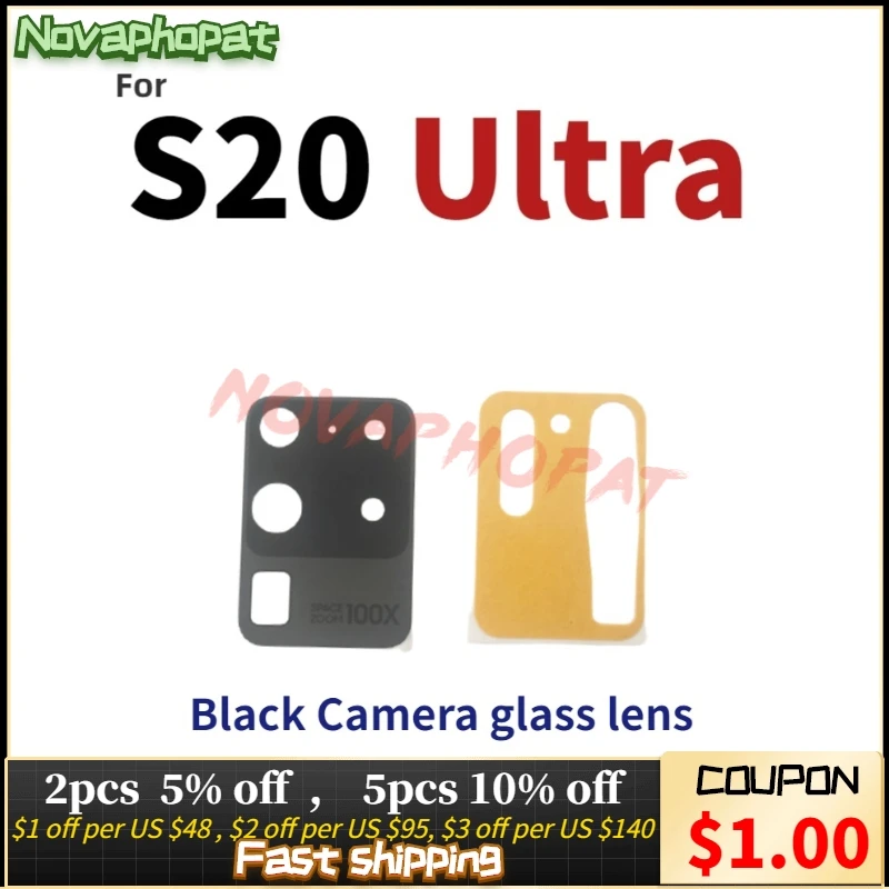 

1PC Novaphopat Black Back Big Rear Camera Glass Lens For Samsung S20 Ultra G988 G9880 G988B G988N Camera Lens