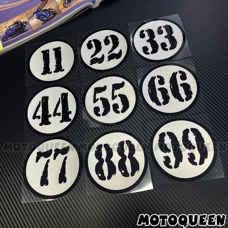 

1Pc Reflective White Background Rough Style Double Number 11-99 Waterproof Vinyl Racing Sticker for Motorcycle