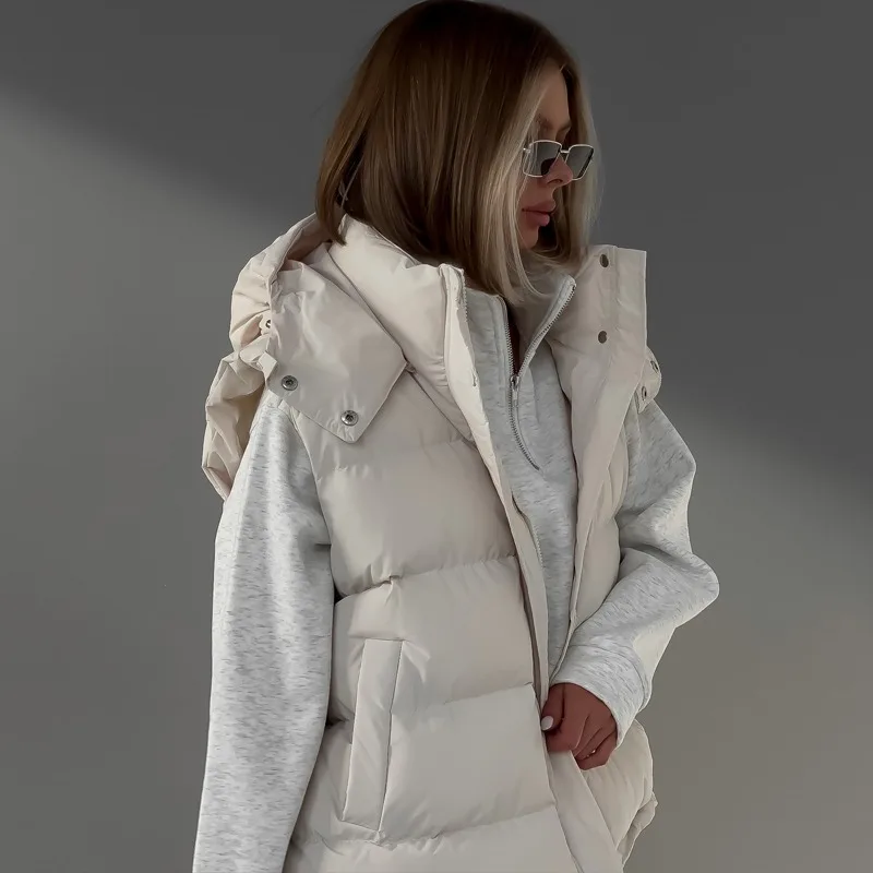 Talenza Women's Sleeveless Down Vest Winter Hooded Warm Jacket Fashion Loose Warm Down Vest Women's Jacket Street Casual Parka