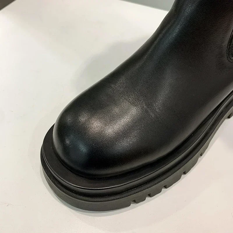 Damen Hohe Stiefel Mode Rutschfeste Wasserdichte Winter-Reißverschluss PU-Leder Kniehohe Stiefel Damen Klobige Plateau-Langstiefel – Detail 15