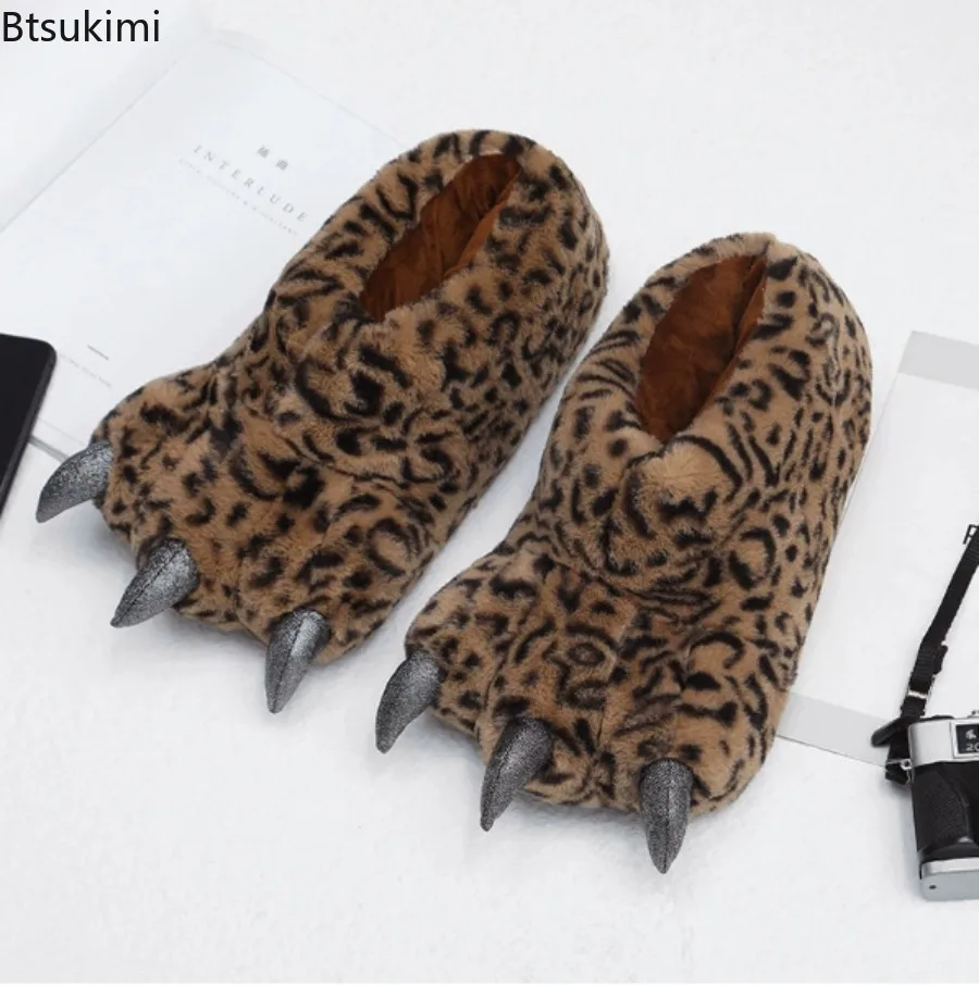 New Winter Warm Soft Indoor Home Slippers Creative Animal Paw Slides Unisex Cosplay Funny Cartoon Dinosaur Claw Plush Slippers