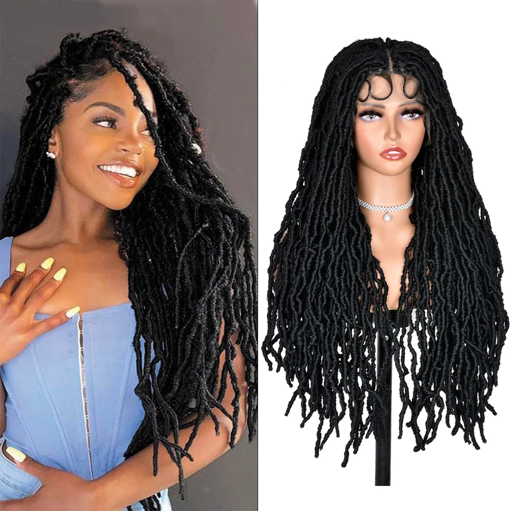 

32Inch Faux Locs Braided Wig Curly Hair Hand-braided Full Lace Synthetic Crochet Braids with Baby Hair Full Double Lace Curly