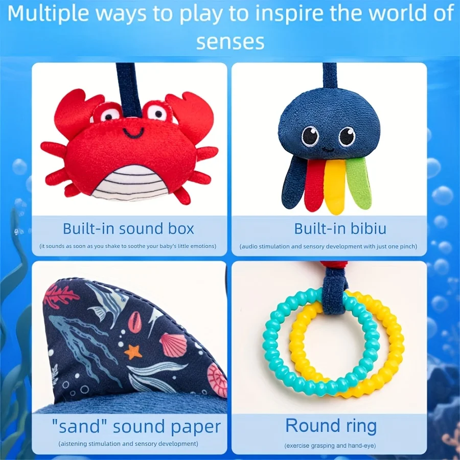 Balena suave para recién nacido, juguete educativo colgante móvil para bebé, desarrollo intelectual, juguete de peluche bonito de mano