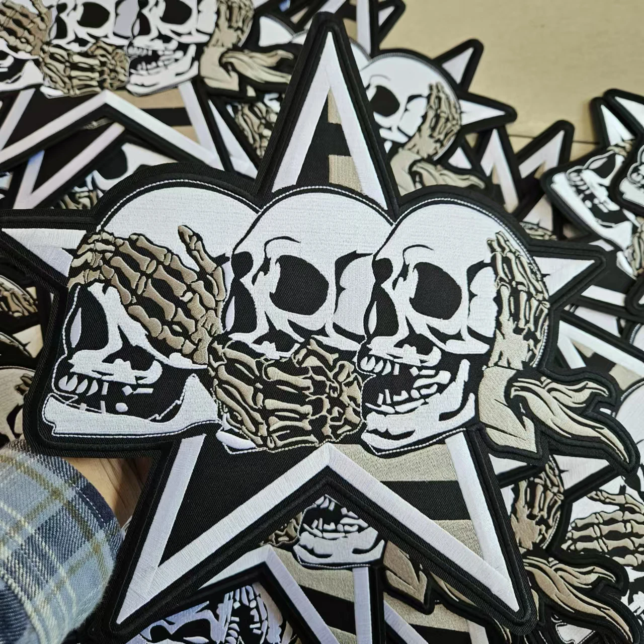 Pas merklogo aan Harley Motor Retro Skull Iron-On Patch DIY naai opstrijkbare badges groot formaat kleding terug patches