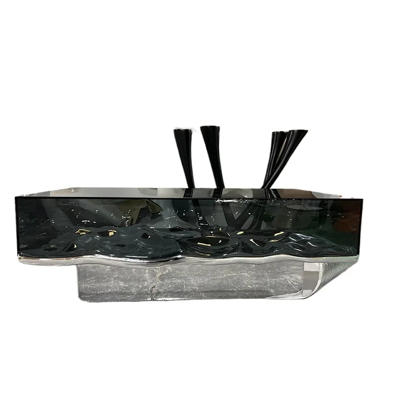 Glass water ripple coffee table electroplating living room hotel simple modern rectangular multi-person solid color table