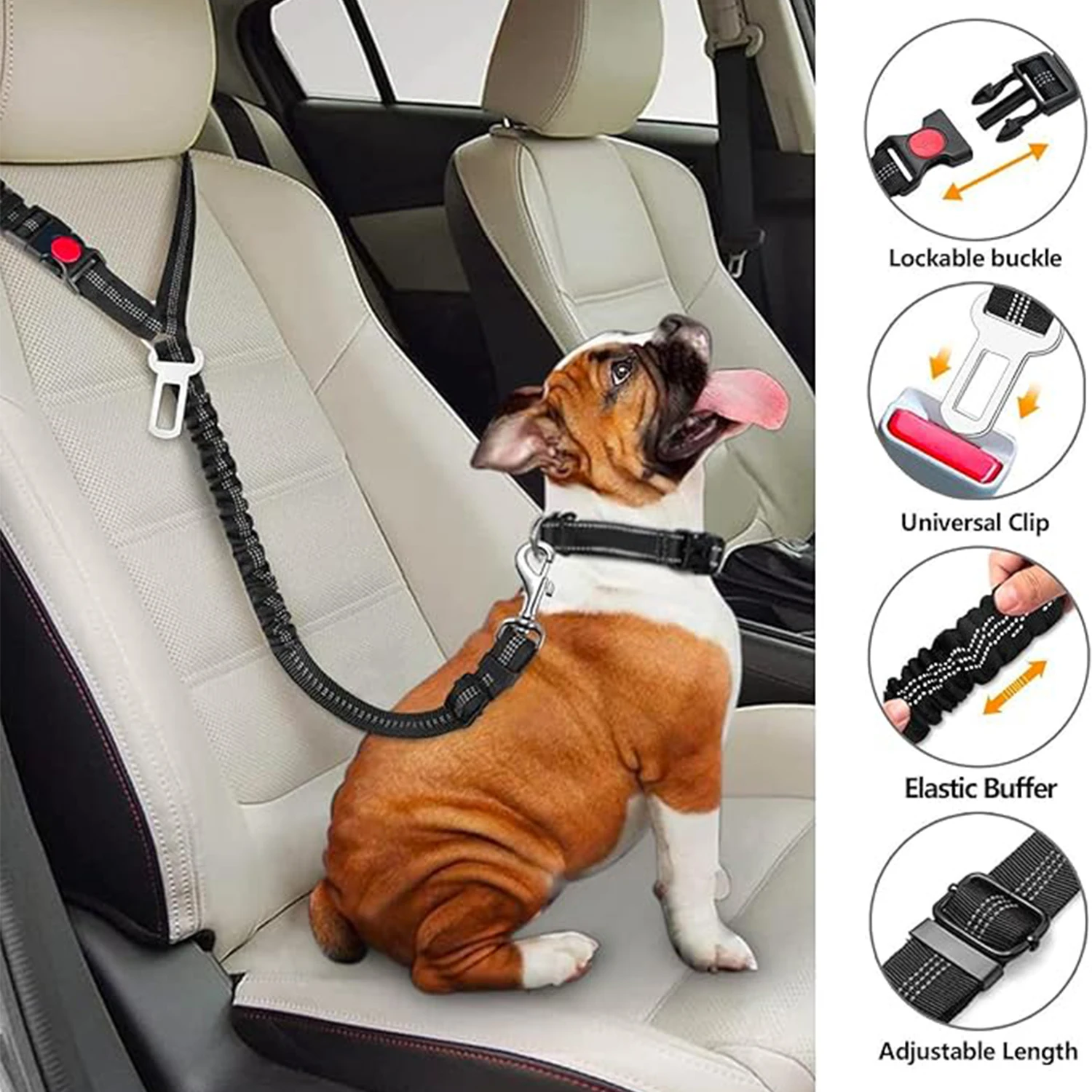 Dual-Use Reflective Dog Car Seat Belt, Adjustable Safety Leash with Shock Absorption view 3