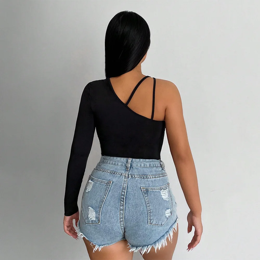 New Spring Summer Women Sexy Off Shoulder Wrap Long Sleeve T Shirt Irregular Slim Fit Top