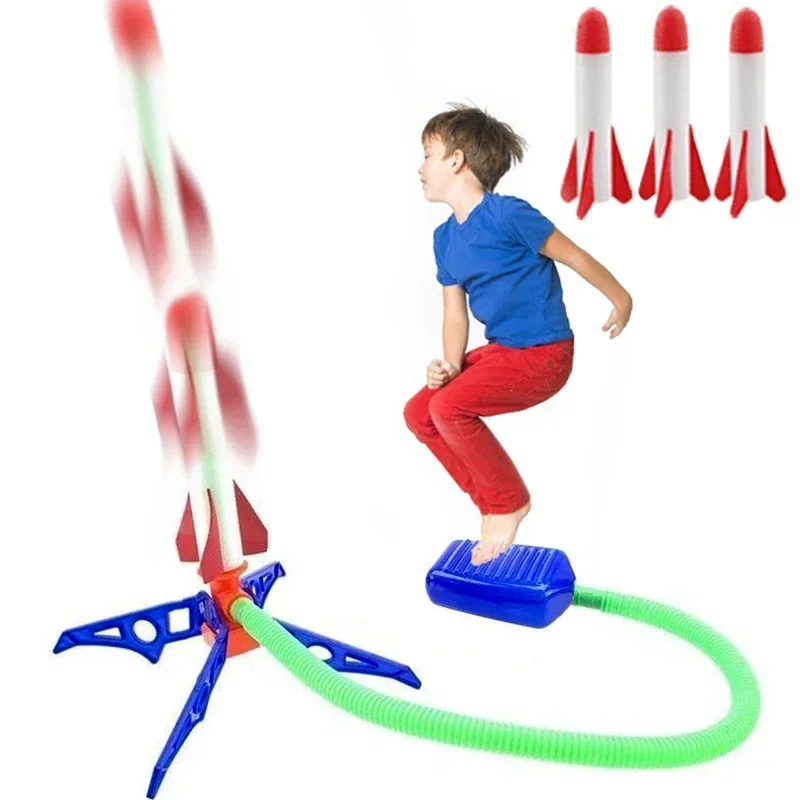 Kids Outdoor Rocket Foot Pump Outdoor Air Pressing Soaring Rocket Suit Jumps Air Powered Rocket Launcher Game Children Toy Gifts