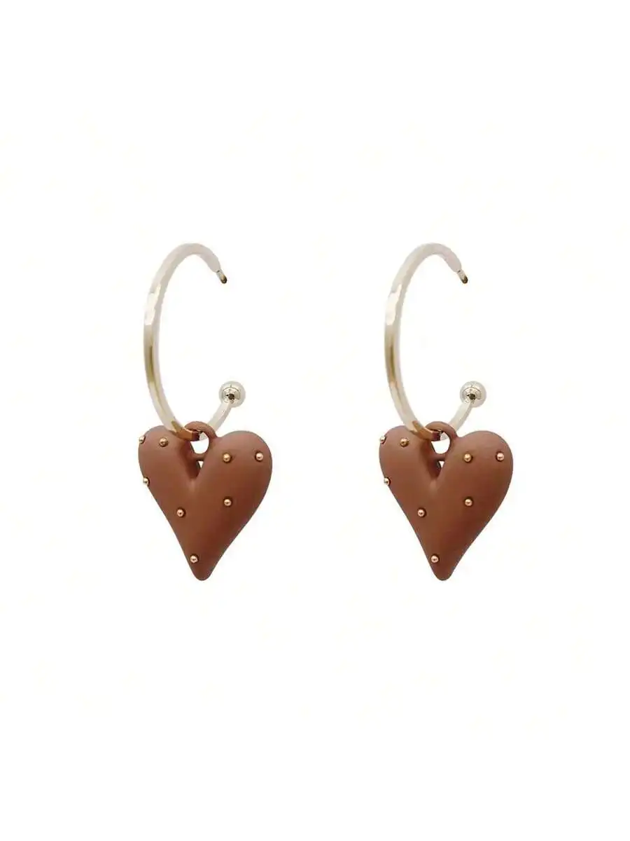 

Brown Heart Stud Drop Earrings With Studs Fashion Hoop Earrings For Women