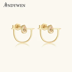 ANDYWEN 925 Sterling Silver Gold Champagne Stud Earring Piercing Pendiente Clips Fine Jewelry 2024 Spring Party Jewels