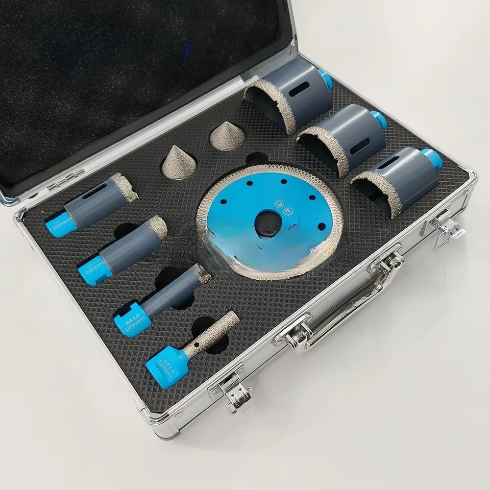 Ceramic Tile Diamond Crown Marble Piercer Core Drill Bit and Saw Blade Kit Set Box