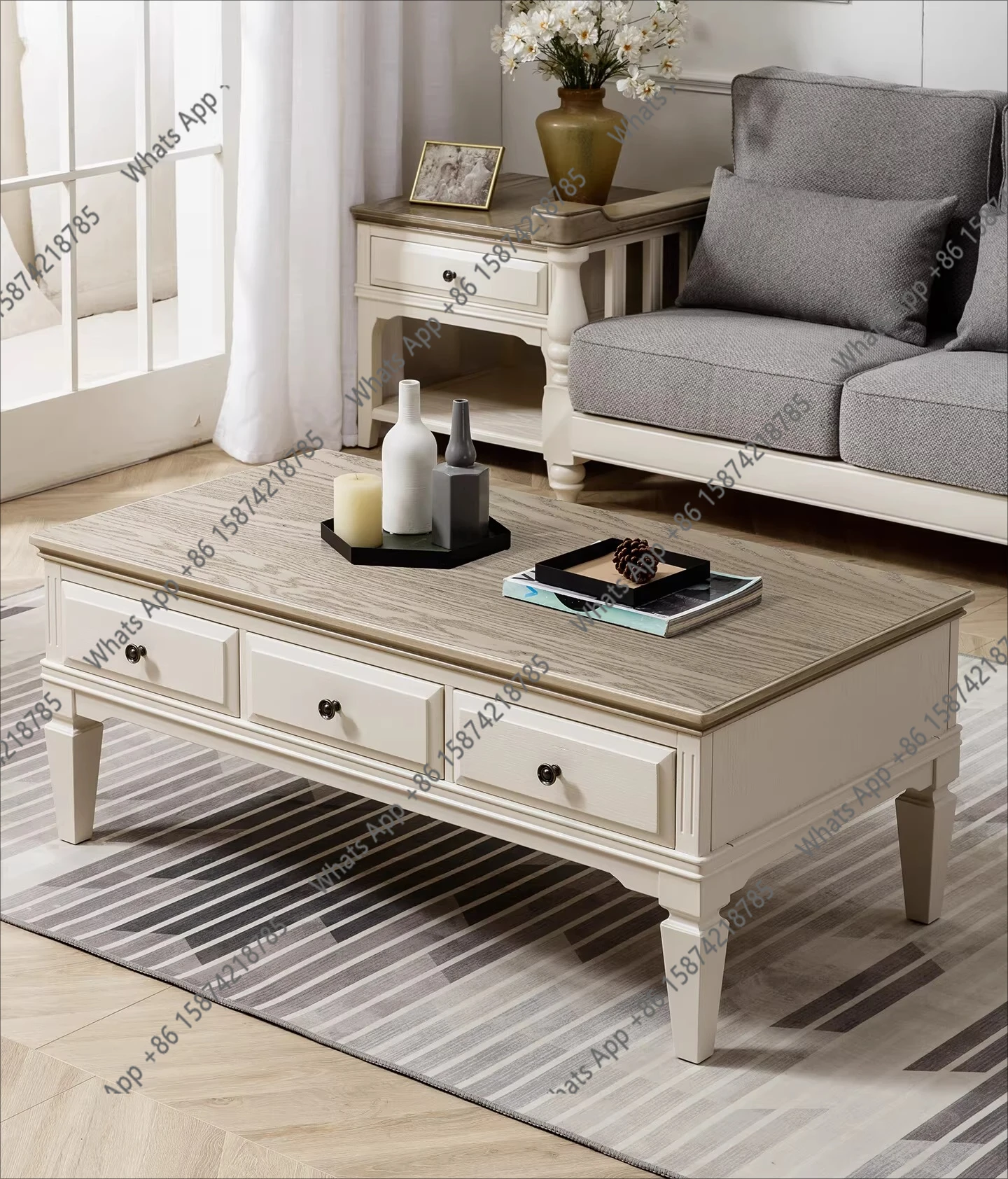 American rural pure solid wood coffee table living room full suite simple tea table small apartment furniture combination