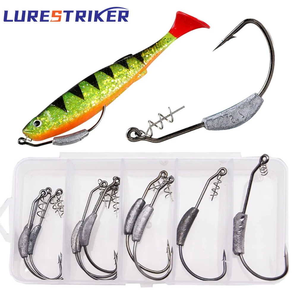 Lurestiker 10 Stück/Karton 2,4 g 3,3 g 4,4 g 5 g 8 g Angelhaken Tackle Gewicht hinzufügen, mit Schraubstift für weichen Wurmköder, Basshaken
