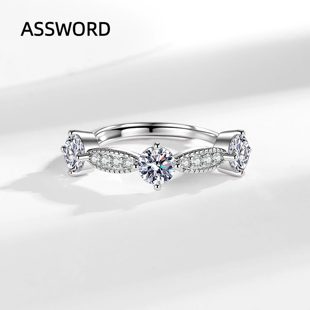 925 Sterling Silver Spaced CZ Eternity Ring, Three Stone Station Band with Pave Detail, Adjustable Wedding Ring for Women