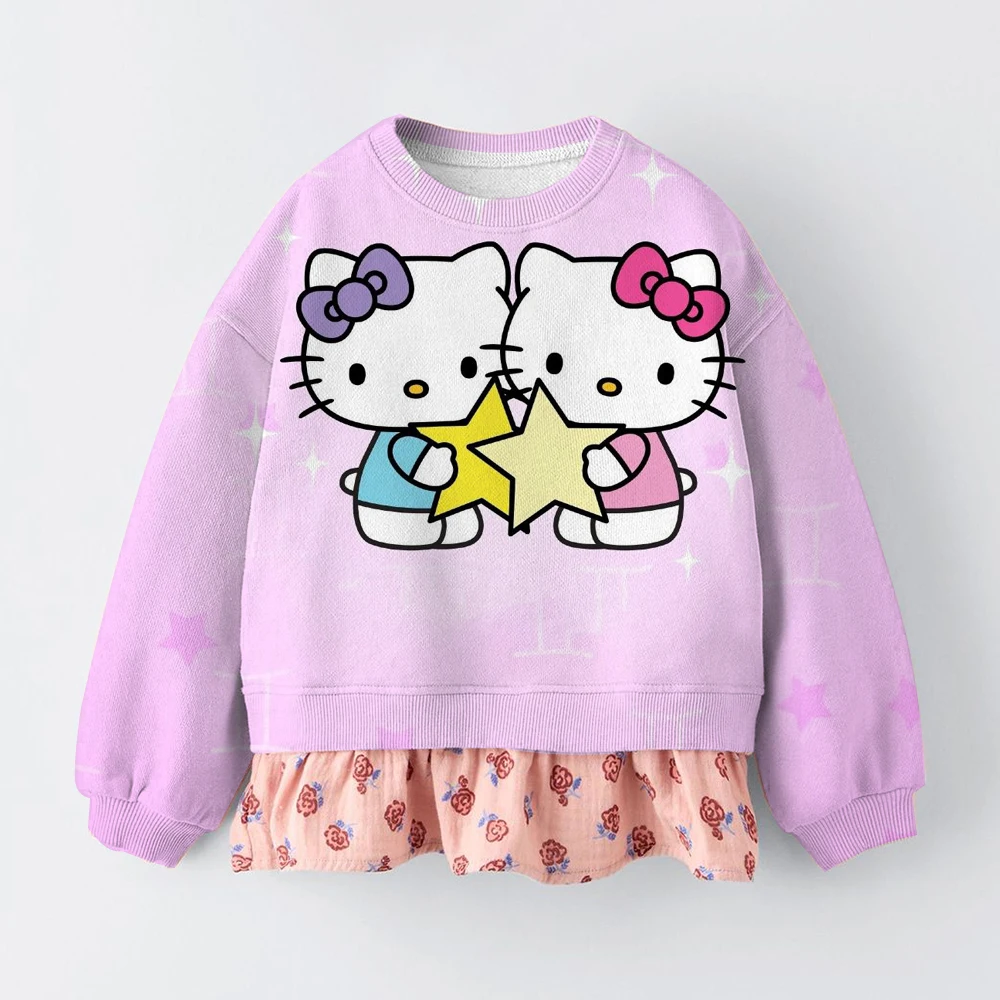 

Cartoon fashion clothing autumn new item children's long sleeved top casual sports loose fit Katie cat cute top fashionable roun