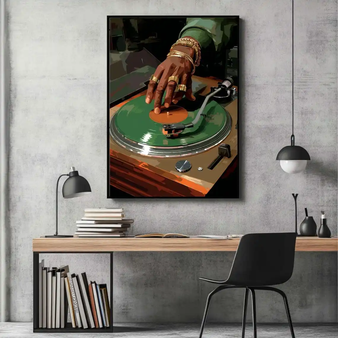 Vinyl Record Music Wall Art Black Man DJ Art Canvas Prints Turntable Poster Printable Hip Hop Music Decor Hypebeast Print Gifts
