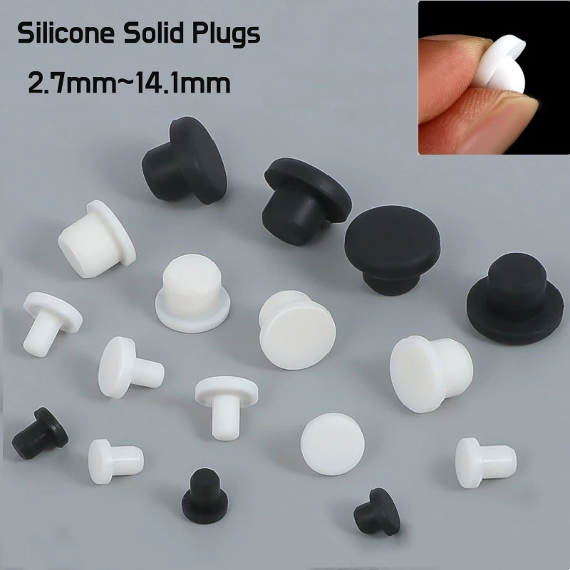 Black White Silicone Solid Plug 2.7~14.1mm T Type Soft Sealing Plug Furniture Screw Holes Dustproof Gasket Blanking End Caps
