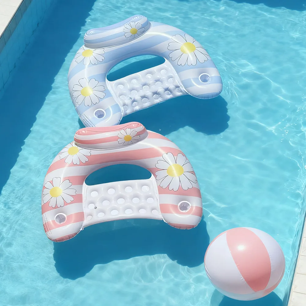 2026 INS Style Retro Gänseblümchen U-förmiger aufblasbarer Schwimmliege-Pool-Lounger, Internet-Berühmtheit Schwimmring für sommerlichen Wasserspaß