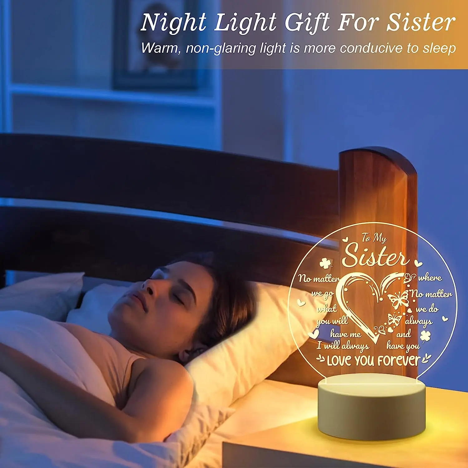 To My Sister Cute  Table Lamp Bedside For Children Bedroom Decor Birthday Gift 3D Led Night Light Color Changing