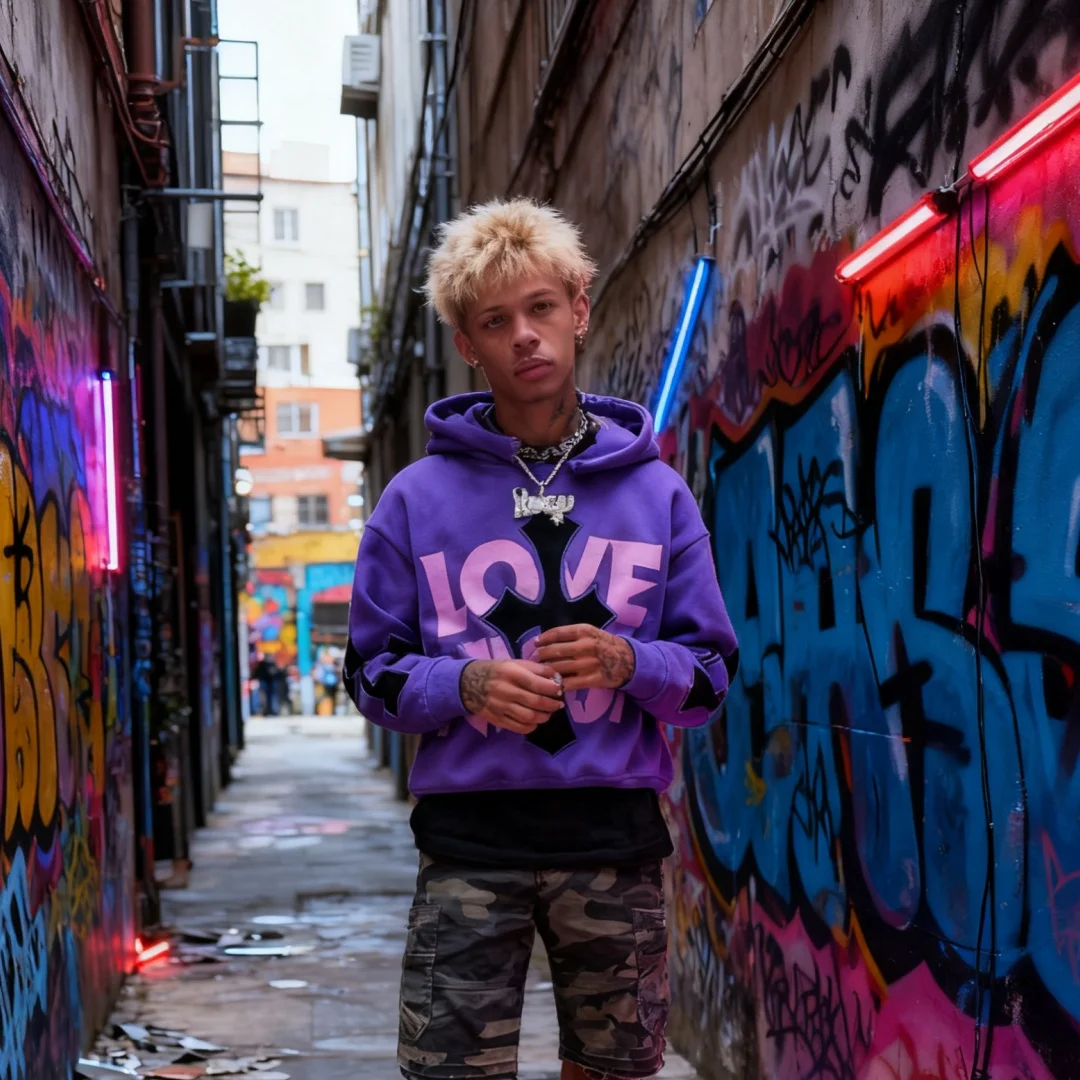 سترة Y2K للرجال من Emo Streetwear بغطاء للرأس كبيرة الحجم مع تصميم متقاطع مع هوديس علوي