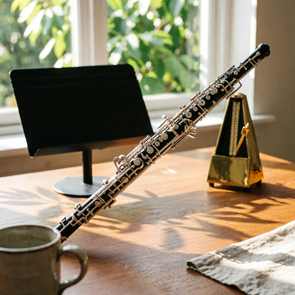 C Key Oboe Synthetic Wood Semi-Automatic Oboe Woodwind Instrument Professional Compact for Beginners, Practice, Rehearsal