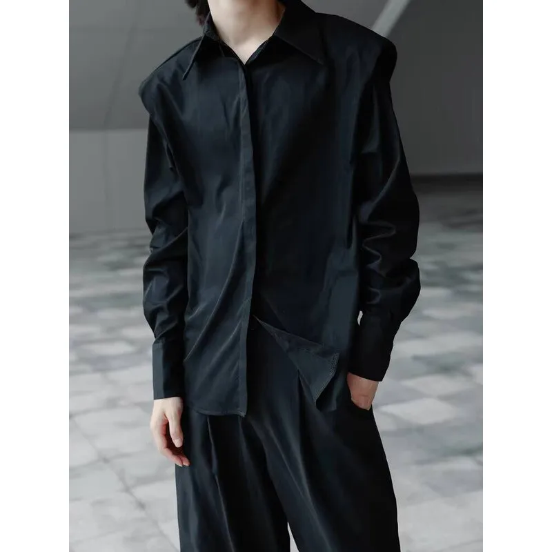 

Long-Sleeve Style Men's New Spring And T-Shirt Autumn Niche Designer Personality Shoulder Pads Design Leisure Large Size Shirt