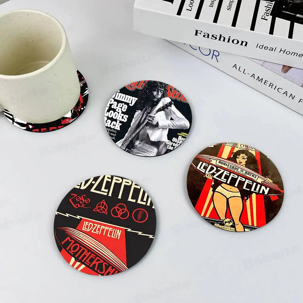 Band L-Led Z-Zeppelin pattern art painted wooden anti-slip coasters, suitable for decoration of living room kitchenware
