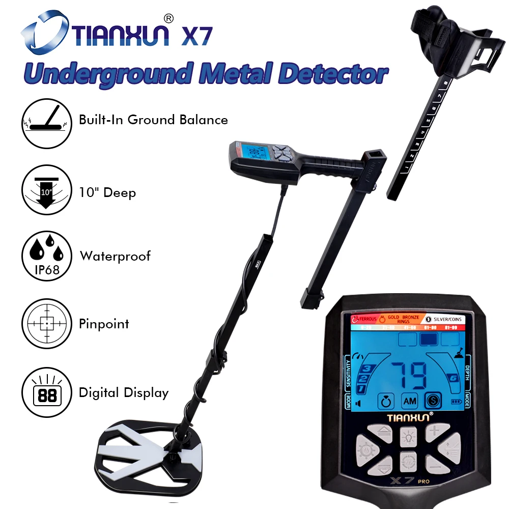 Professional Metal Detector, High Sensitivity, Gold Detector, Auto Ground Balance, External Interference, New Stem Structure, X7