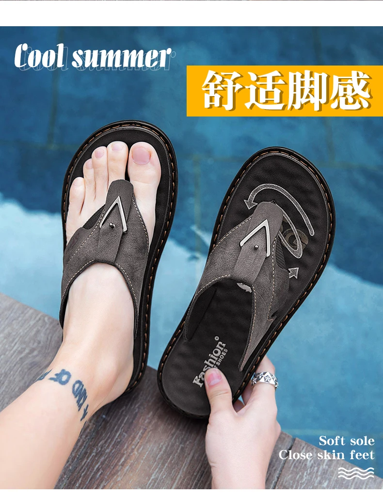 Flip-Flops Summer Classic High-Quality Fashion Soft-Sole Non-Slip Comfort Breathable Light Outdoor Men's Casual Walking Slippers