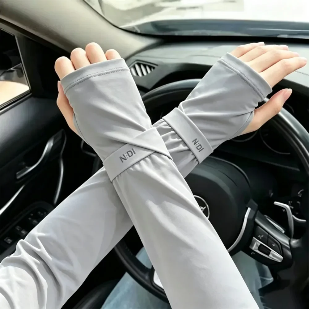 Summer Sun Protection Arm Sleeves Stylish Letter Design with Thumb Holes High Elastic Breathable Ideal for Cycling Unisex
