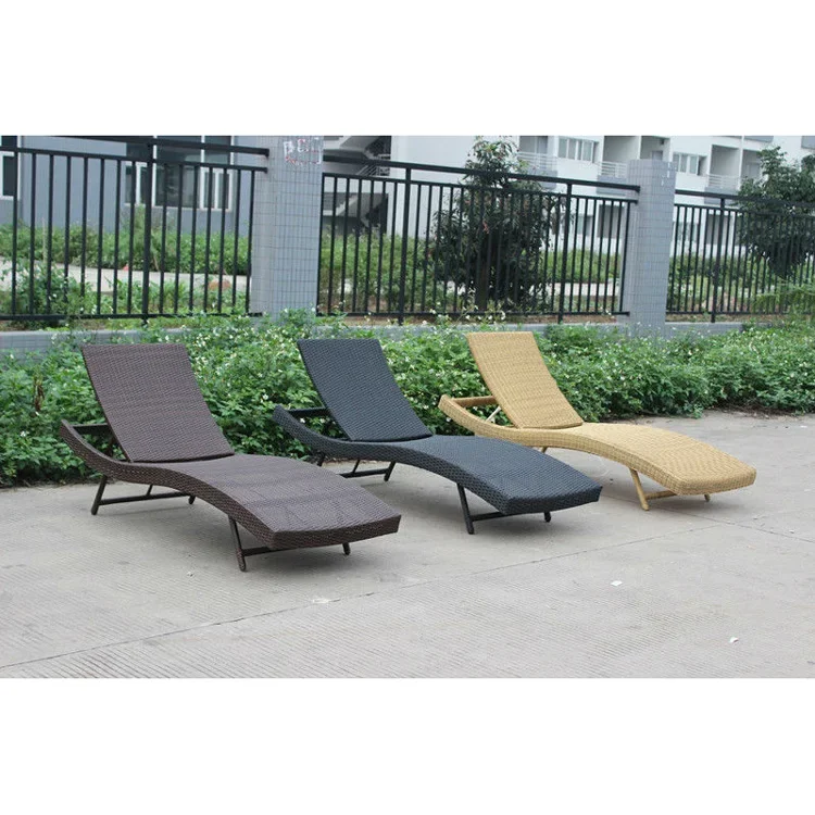 Outdoor curve line resin rattan beach lounger outdoor lazy lounger