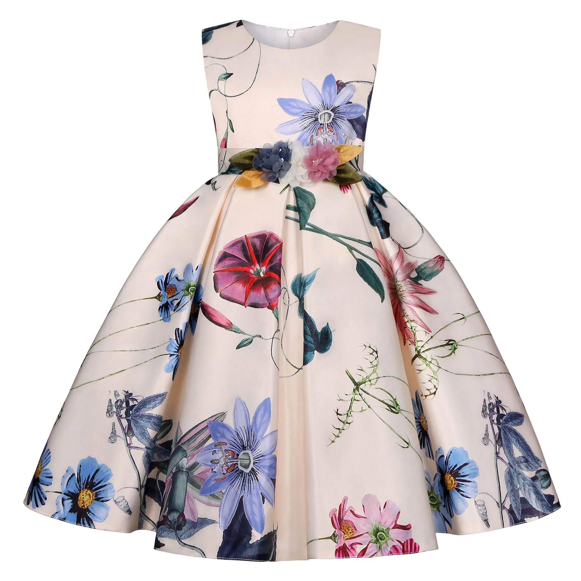 Blumen Satin Baby Mädchen Kleid Sommer Prinzessin Party kleine ein Geburtstags geschenk ärmellose Mode Kind Kinder Kleidung 2-10 Jahre