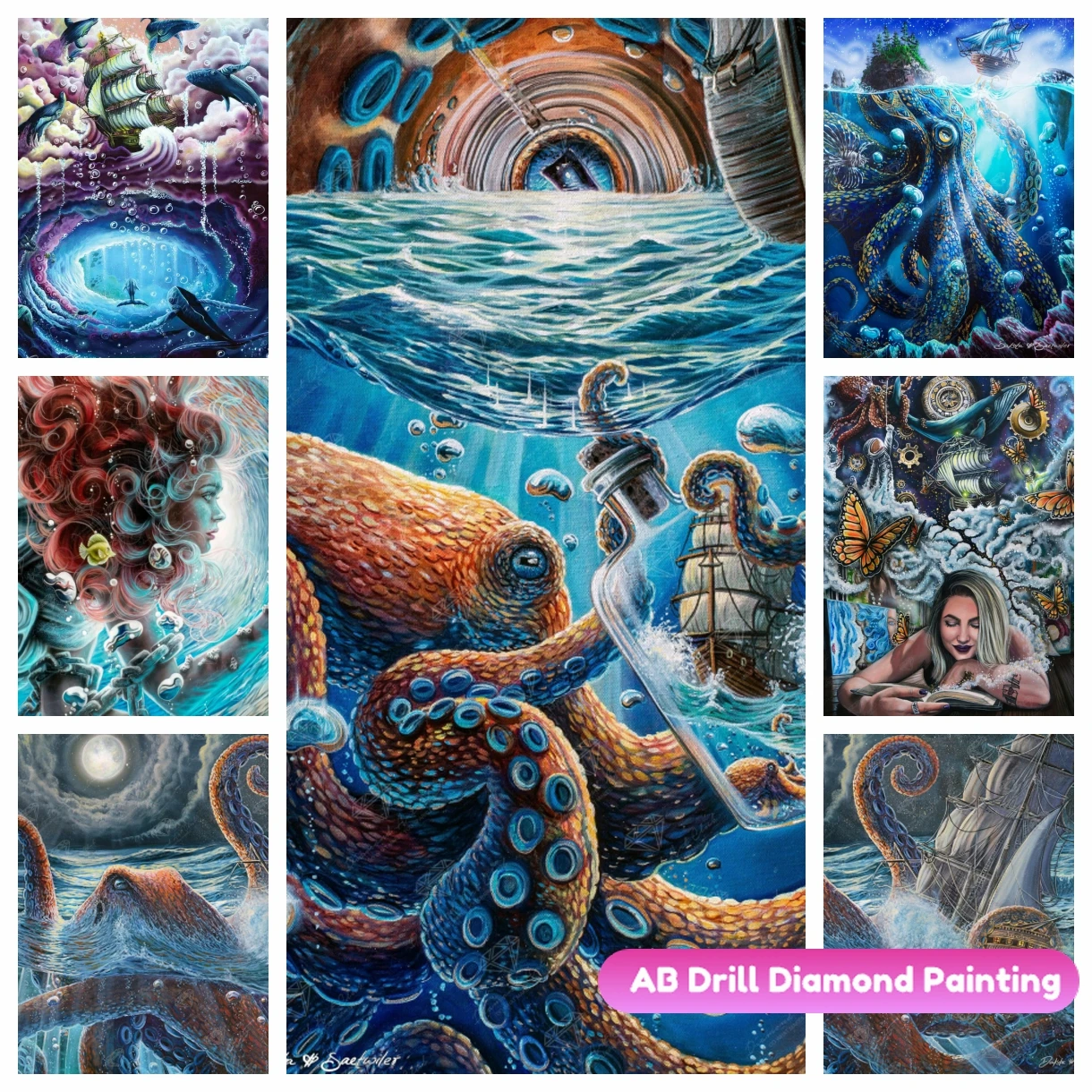 

Deep Sea Octopus 5D AB Diamond Embroidery Dimensions DIY Full Drill Mosaic Pictures Rhinestone Art Cross Stitch Home Decor