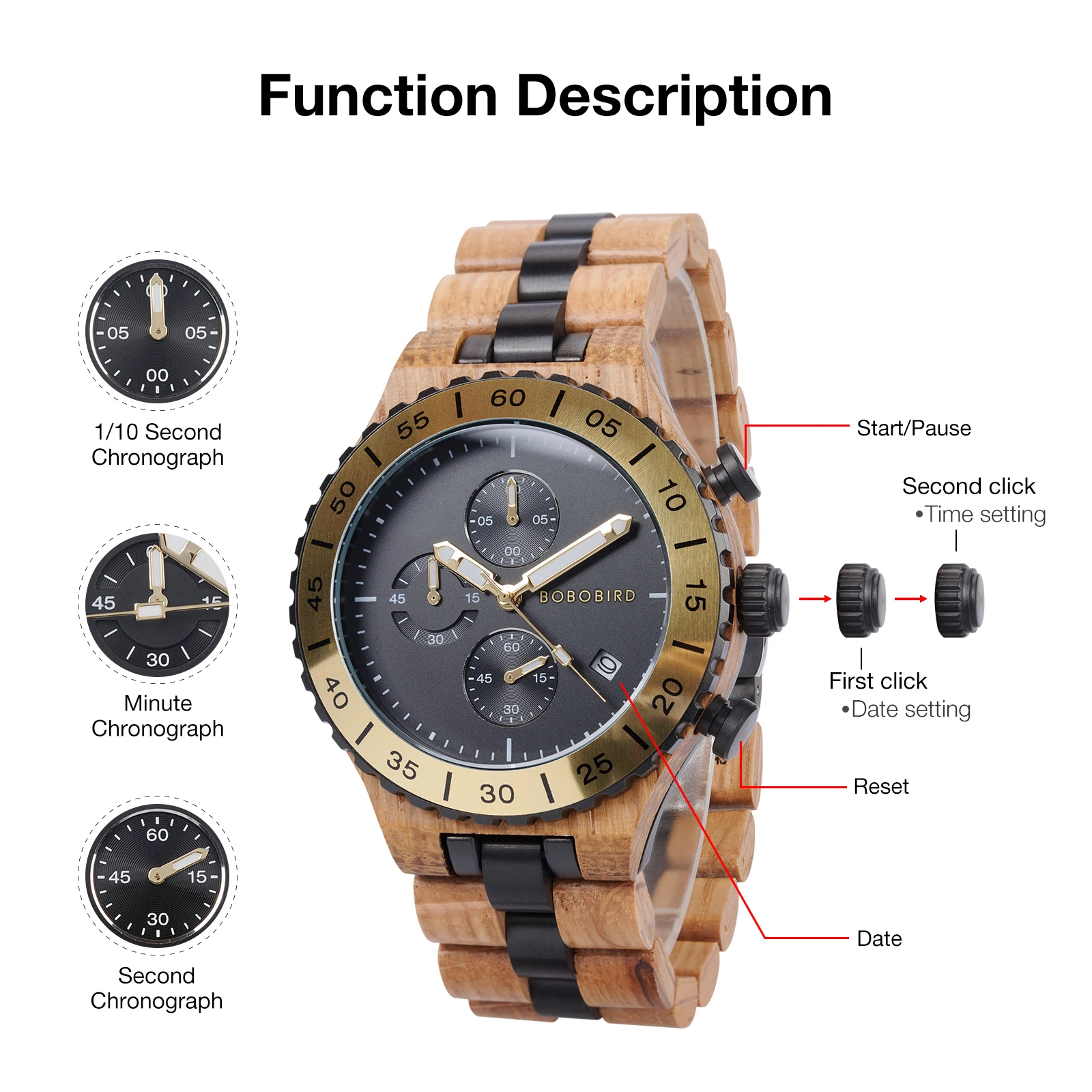 Reloj de madera personalizado para hombre, cronógrafo de lujo, reloj de pulsera deportivo de cuarzo, relojes de madera de nogal BOBO BIRD para hombre, triangulación de envíos