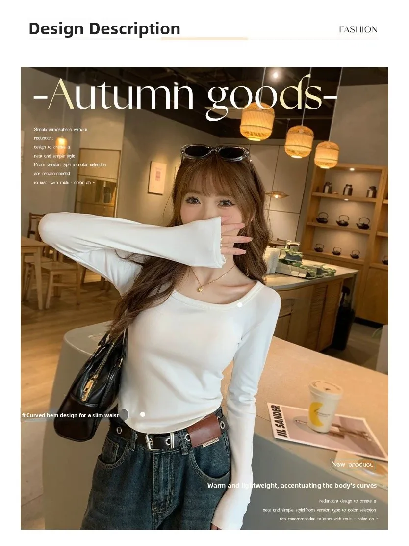 Dupla Face Fce Forrado Thi Long Sve Low-Ne Winter Base irt Feminino Sli Slim Fit Branco Desgaste Interno Commute Sle